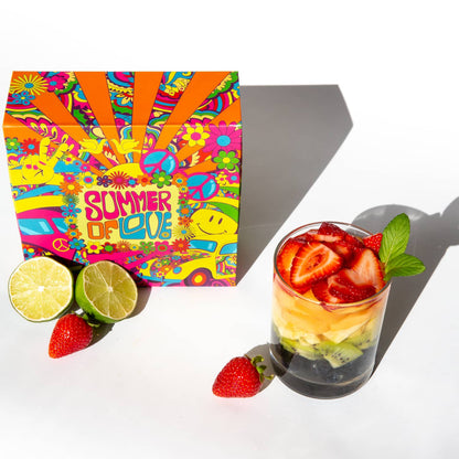 Summer of Love date night box with a fruity summer drink